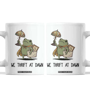 Funny Thrifting Frog Vintage Antique Hunter Coffee Mug We Thrift At Dawn Humor
