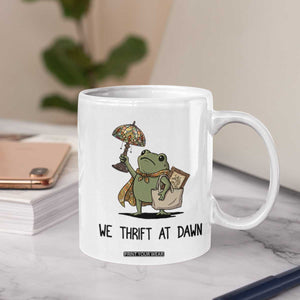 Funny Thrifting Frog Vintage Antique Hunter Coffee Mug We Thrift At Dawn Humor