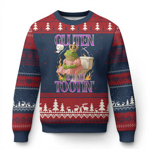 Funny Gluten Free Frog Princess Toilet Meme Ugly Christmas Sweater Gluten Got Me Tootin