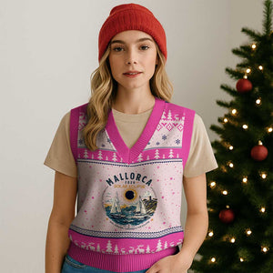 Mallorca Spain 2026 Total Solar Eclipse V-Neck Knit Sweater Vest Sailing Cruise Totality Sail Explore Experience Travel Souvenir