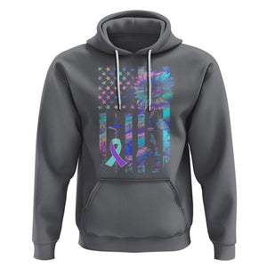 Suicide Prevention Awareness Hoodie Support Squad Teal And Purple American Flag Sunflower TS02 Charcoal Printyourwear