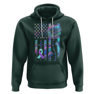 Suicide Prevention Awareness Hoodie Support Squad Teal And Purple American Flag Sunflower TS02 Dark Forest Green Printyourwear