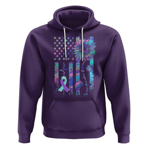 Suicide Prevention Awareness Hoodie Support Squad Teal And Purple American Flag Sunflower TS02 Purple Printyourwear