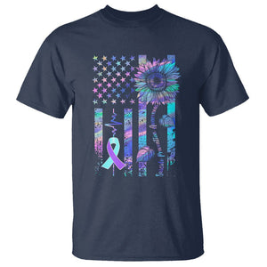 Suicide Prevention Awareness T Shirt - Support Squad Teal Purple American Flag Sunflower Tee TS02 Navy Printyourwear