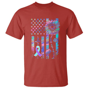 Suicide Prevention Awareness T Shirt - Support Squad Teal Purple American Flag Sunflower Tee TS02 Red Printyourwear