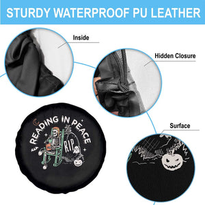 Reading Skeleton Spare Tire Cover RIP Reading In Peace Book Lover Spooky Vibe TS02 Print Your Wear