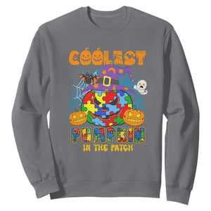 Autism Pumpkin Sweatshirt Coolest Pumpkin In The Patch Puzzle Piece Halloween TS02 Charcoal Printyourwear