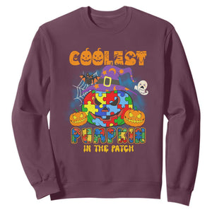 Autism Pumpkin Sweatshirt Coolest Pumpkin In The Patch Puzzle Piece Halloween TS02 Maroon Printyourwear