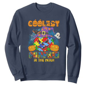 Autism Pumpkin Sweatshirt Coolest Pumpkin In The Patch Puzzle Piece Halloween TS02 Navy Printyourwear
