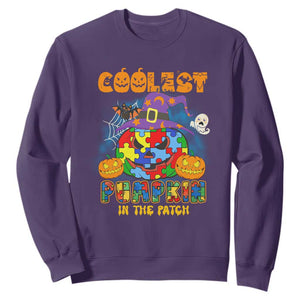 Autism Pumpkin Sweatshirt Coolest Pumpkin In The Patch Puzzle Piece Halloween TS02 Purple Printyourwear