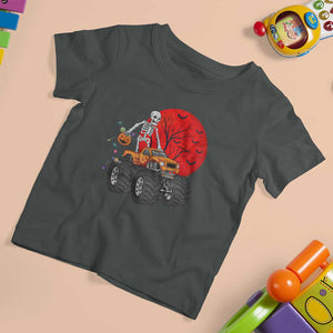 Halloween Skeleton T Shirt For Kid Skeleton Riding Monster Truck Candy Funny Scary Pumpkin TS02 Dark Heather Print Your Wear