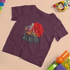 Halloween Skeleton T Shirt For Kid Skeleton Riding Monster Truck Candy Funny Scary Pumpkin TS02 Maroon Print Your Wear