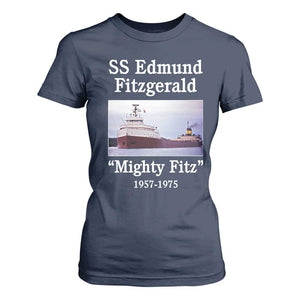 SS Edmund Fitzgerald Mighty Fitz Tribute T Shirt For Women Great Lakes Shipwreck Memorial TS02 Navy Print Your Wear