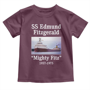 SS Edmund Fitzgerald Mighty Fitz Tribute Toddler T Shirt Great Lakes Shipwreck Memorial TS02 Maroon Print Your Wear