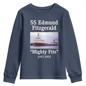 SS Edmund Fitzgerald Mighty Fitz Tribute Youth Sweatshirt Great Lakes Shipwreck Memorial TS02 Navy Print Your Wear