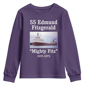 SS Edmund Fitzgerald Mighty Fitz Tribute Youth Sweatshirt Great Lakes Shipwreck Memorial TS02 Purple Print Your Wear