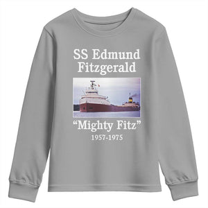 SS Edmund Fitzgerald Mighty Fitz Tribute Youth Sweatshirt Great Lakes Shipwreck Memorial TS02 Sport Gray Print Your Wear