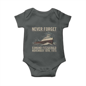 Never Forget Edmund Fitzgerald Tribute Baby Onesie November 10 1975 Shipwreck Memorial TS02 Dark Heather Print Your Wear