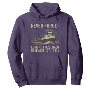 Never Forget Edmund Fitzgerald Tribute Hoodie November 10 1975 Shipwreck Memorial TS02 Purple Print Your Wear