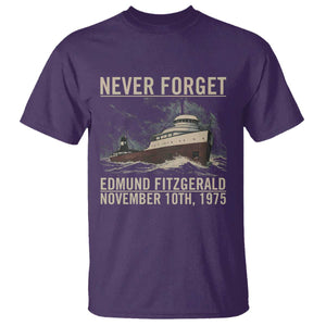 Never Forget Edmund Fitzgerald T Shirt - November 10 1975 Shipwreck Memorial Tribute Tee TS02 Purple Print Your Wear
