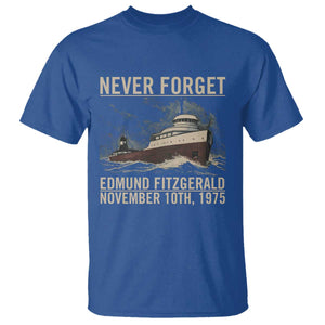 Never Forget Edmund Fitzgerald T Shirt - November 10 1975 Shipwreck Memorial Tribute Tee TS02 Royal Blue Print Your Wear