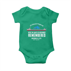 SS Edmund Fitzgerald Gales of November Tribute Baby Onesie Lake Superior Shipwreck Memorial TS02 Irish Green Print Your Wear