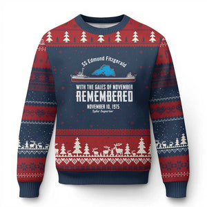 SS Edmund Fitzgerald Gales of November Tribute Ugly Christmas Sweater Lake Superior Shipwreck Memorial - Print Your Wear