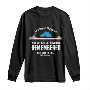 SS Edmund Fitzgerald Gales of November Tribute Long Sleeve Shirt Lake Superior Shipwreck Memorial TS02 Black Print Your Wear