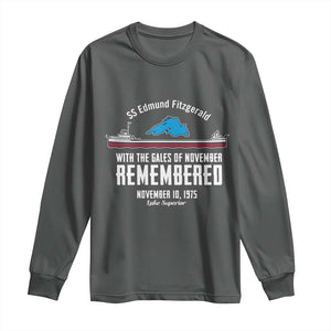 SS Edmund Fitzgerald Gales of November Tribute Long Sleeve Shirt Lake Superior Shipwreck Memorial TS02 Dark Heather Print Your Wear