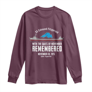 SS Edmund Fitzgerald Gales of November Tribute Long Sleeve Shirt Lake Superior Shipwreck Memorial TS02 Maroon Print Your Wear