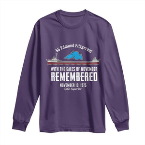 SS Edmund Fitzgerald Gales of November Tribute Long Sleeve Shirt Lake Superior Shipwreck Memorial TS02 Purple Print Your Wear