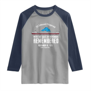 SS Edmund Fitzgerald Gales of November Tribute Raglan Shirt Lake Superior Shipwreck Memorial TS02 Sport Gray Navy Print Your Wear