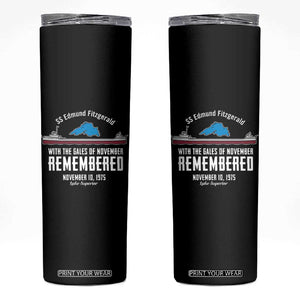 SS Edmund Fitzgerald Gales of November Tribute Skinny Tumbler Lake Superior Shipwreck Memorial TS02 Black Print Your Wear
