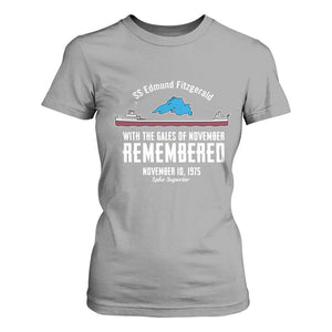 SS Edmund Fitzgerald Gales of November Tribute T Shirt For Women Lake Superior Shipwreck Memorial TS02 Sport Gray Print Your Wear