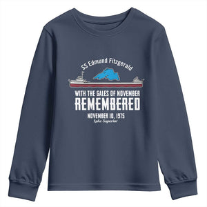 SS Edmund Fitzgerald Gales of November Tribute Youth Sweatshirt Lake Superior Shipwreck Memorial TS02 Navy Print Your Wear