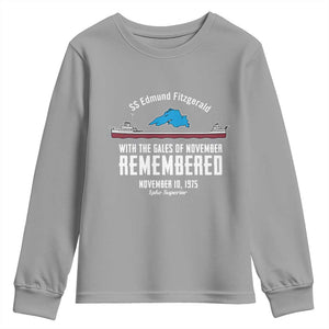 SS Edmund Fitzgerald Gales of November Tribute Youth Sweatshirt Lake Superior Shipwreck Memorial TS02 Sport Gray Print Your Wear