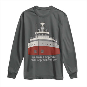 Edmund Fitzgerald Tribute Long Sleeve Shirt The Legend Lives On Great Lakes Freighter Memorial TS02 Dark Heather Print Your Wear
