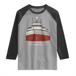 Edmund Fitzgerald Tribute Raglan Shirt The Legend Lives On Great Lakes Freighter Memorial TS02 Sport Gray Black Print Your Wear