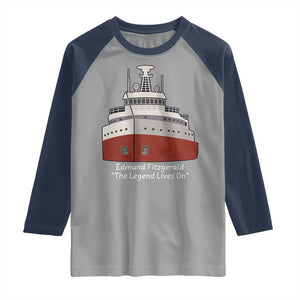 Edmund Fitzgerald Tribute Raglan Shirt The Legend Lives On Great Lakes Freighter Memorial TS02 Sport Gray Navy Print Your Wear