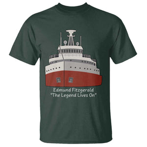 Edmund Fitzgerald Tribute T Shirt The Legend Lives On Great Lakes Freighter Memorial TS02 Dark Forest Green Print Your Wear