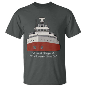 Edmund Fitzgerald Tribute T Shirt The Legend Lives On Great Lakes Freighter Memorial TS02 Dark Heather Print Your Wear