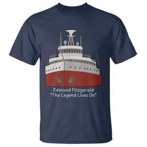Edmund Fitzgerald Tribute T Shirt The Legend Lives On Great Lakes Freighter Memorial TS02 Navy Print Your Wear