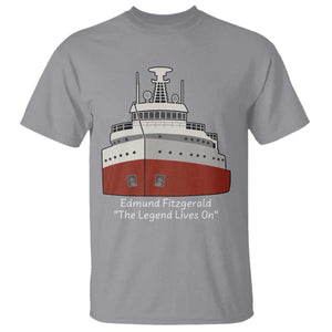 Edmund Fitzgerald Tribute T Shirt The Legend Lives On Great Lakes Freighter Memorial TS02 Sport Gray Print Your Wear