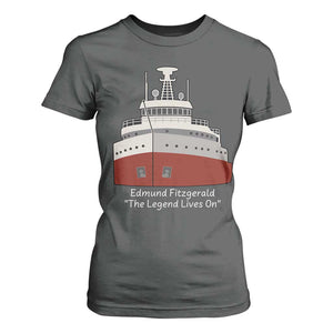 Edmund Fitzgerald Tribute T Shirt For Women The Legend Lives On Great Lakes Freighter Memorial TS02 Dark Heather Print Your Wear