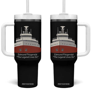 Edmund Fitzgerald Tribute Tumbler With Handle The Legend Lives On Great Lakes Freighter Memorial TS02 One Size: 40 oz Black Print Your Wear