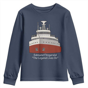 Edmund Fitzgerald Tribute Youth Sweatshirt The Legend Lives On Great Lakes Freighter Memorial TS02 Navy Print Your Wear
