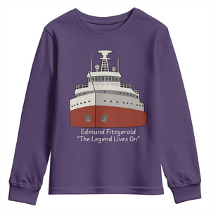 Edmund Fitzgerald Tribute Youth Sweatshirt The Legend Lives On Great Lakes Freighter Memorial TS02 Purple Print Your Wear