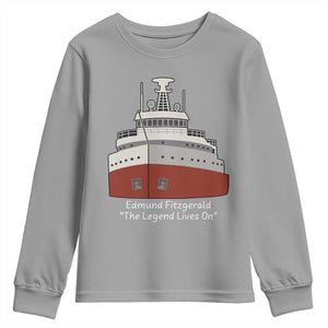 Edmund Fitzgerald Tribute Youth Sweatshirt The Legend Lives On Great Lakes Freighter Memorial TS02 Sport Gray Print Your Wear