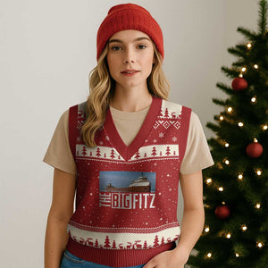 The Big Fitz Tribute V-Neck Knit Sweater Vest SS Edmund Fitzgerald Freighter Design for Great Lakes History TS02 Red Beige Print Your Wear