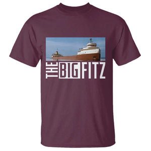 The Big Fitz Tribute T Shirt SS Edmund Fitzgerald Freighter Design for Great Lakes History TS02 Maroon Print Your Wear
